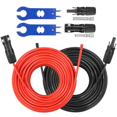 Imagem de MOOKEERF Cabo de painel de extensão solar 8AWG - Fio fotovoltaico de 30 m com conector fêmea e macho à prova d'água e kit adaptador de ferramenta para trailer, casa, barco, painéis solares (30,5 m