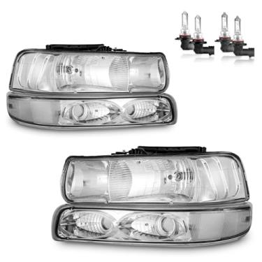 Imagem de Vizotae Conjunto de faróis com lâmpadas para Chevy Silverado 1500 2500 1999-2002, Silverado 1500HD 2500HD 3500HD, para Tahoe Suburban 2000-2006 com luzes marcadoras de seta de estacionamento