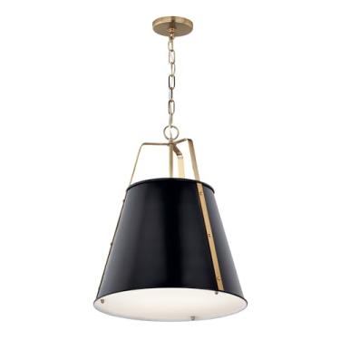 Imagem de Kichler Pendente Etcher De 2 Luzes, Luminária Tradicional Atualizada Com Difusor Vidro Branco Pintado E Gravado Em Preto Bronze Champanhe, Para Cozinha Ou Sala Jantar (57,5 Cm X 45,7 Cm), 52711Bk