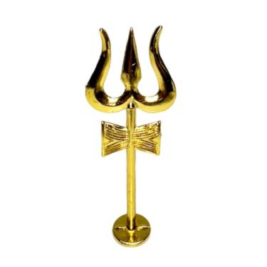 Imagem de 4OUR FAITH Shiva Trishul Trident Hindu Metal 12 cm Lord Shiva Trishakti Trishul com Damru para decoração de quarto Pooja para proteção – Protetor de energia negativa – (4,4 x 0,5 x 12 cm, 20 g