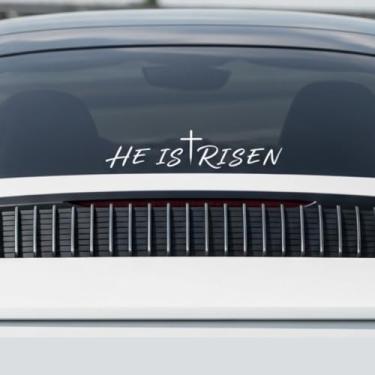 Imagem de Adesivo de carro Jesus is King, design de coroa religiosa, adesivo de janela de vinil branco (He is Risen)
