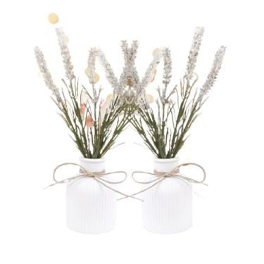 Imagem de Kit 2 Arranjos Com Vasos de Gesso Planta Artificial Decorativa (Lavanda Branca)