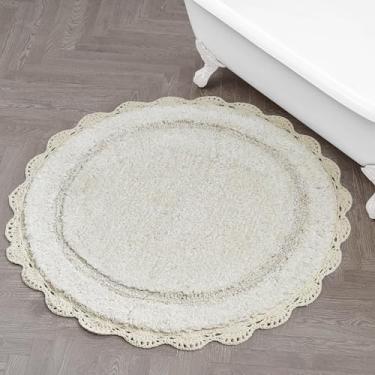 Imagem de Laura Ashley Eloise Tapete de banho redondo 100% algodão com borda de crochê, macio e absorvente, tapete de banheiro bege Sandshell 66 cm