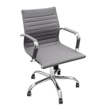 Imagem de Cadeira de escritório esteirinha baixa cinza ergonômica de couro para computador ajuste de inclinação e altura ajustável do assento, com encosto baixo e assento giratório de 360° sala de jogos, casa