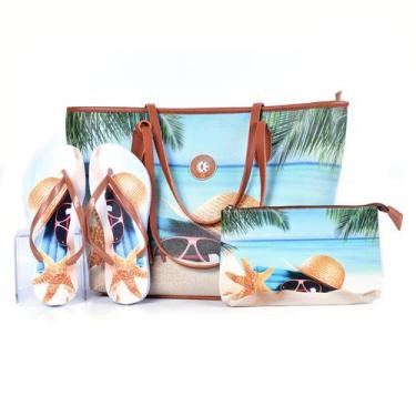 Imagem de Kit Praia Feminino Bolsa Chinelo Nécessaire  Estilo e Praticidade - LI