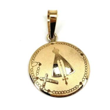 Imagem de Pingente Ouro 18k Nossa Senhora aparecida Terço Laser - Elegancy Joias