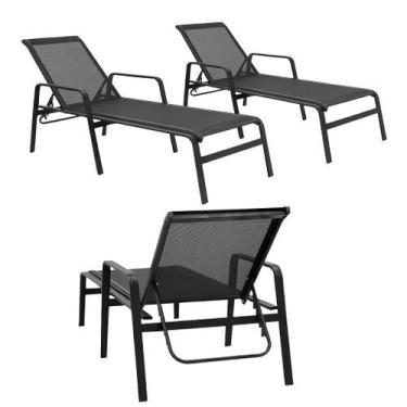 Imagem de Kit 3 Espreguiçadeiras Sevilha Piscina Tela Sling Aluminio Resistente 