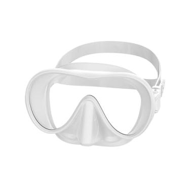 Imagem de Dynwave Máscara de mergulho com snorkel e proteção nasal, ampla visão, macia, profissional, óculos antiembaçantes para viagens, esportes aquáticos, praia e, Branco