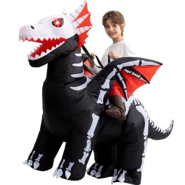 Imagem de One Casa Inflatable Costume Kids,Blow Up LED Light Eyes Skeleton Dragon Suit,Ride On Halloween Costumes for Boys Girls (4-6YRS)