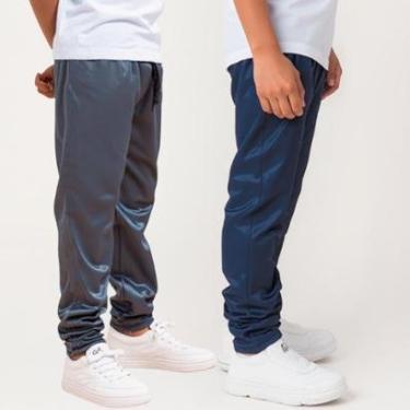 Imagem de Kit 2 Calça Infantil Esporte  Helanca Lisa Flanelada Escola Uniforme Casual-Masculino