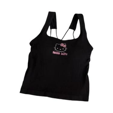 Imagem de Top Cropped Branco Para Meninas HelloKitty Y2K Moda Fofa Sexy Suspensó
