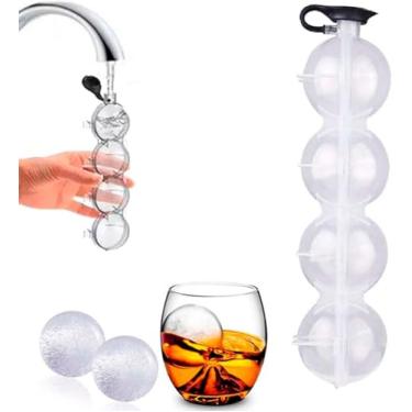 Imagem de Forma de Gelo Esfera 5,5cm com Tampa – 4 Cavidades | Gelo Grande para Whisky, Drinks e Coquetéis | Plástico Resistente, Ideal para Freezer Doméstico