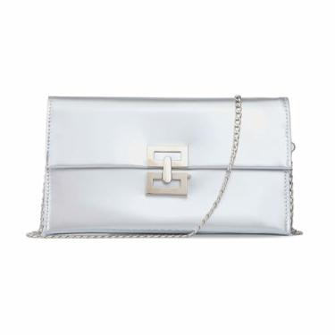 Imagem de BRYCTSISEN Bolsa de mão metálica para noite, de couro envernizado, bolsa de ombro feminina PU para noite, Prata metálica PU