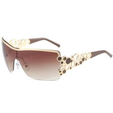 Imagem de Óculos de sol punk fashion feminino, luxuoso, redondo, peça única, masculino (marrom degradê)