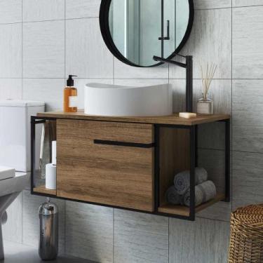 Imagem de Gabinete Para Banheiro Com Cuba Inclusa e 1 Porta 80 cm - Placa e Pont