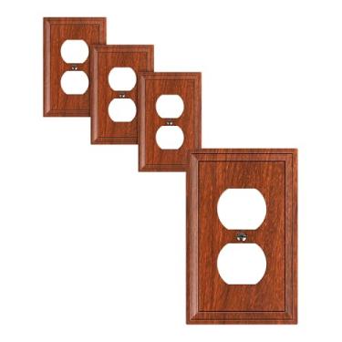 Imagem de TREEWELL Pacote com 4 capas de tomada duplex, placas de interruptor de fibra de bambu natural e tampas de tomada, placas decorativas de parede de grão de madeira para tomadas elétricas, 1 capa de