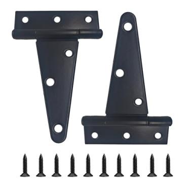 Imagem de bociloy 2 peças de dobradiças resistentes de correia em T de 10 cm, dobradiça de ferro rústico preto, dobradiças em T de portão à prova de ferrugem para galpões ao ar livre, portas de celeiro e cercas
