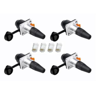 Imagem de Kit 4 Conector Ethercon Rj45 Keystone Ip65 Rede Fêmea Duplo Painel de Led Emenda Rack + Plug Rj45 Macho Xlr Net