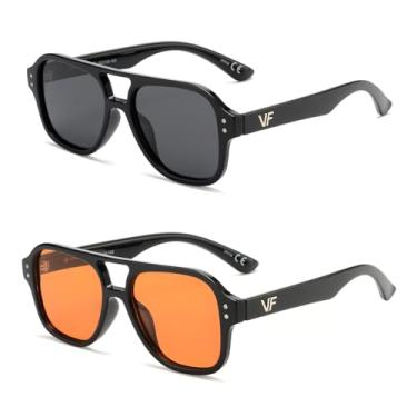 Imagem de OUWEN Pacote Com 2 Óculos De Sol Aviador Quadrados Polarizados Retrô, Retangulares Da Moda, Preto E Laranja Ow2239Ah