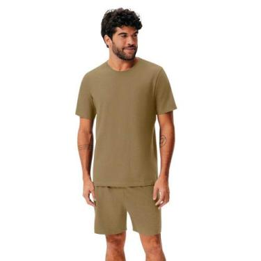 Imagem de Pijama Curto Masculino Hering Algodão Pima, Verde oliva, G