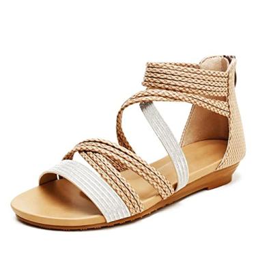 Imagem de WOJWSKI Sandália anabela feminina com bico aberto, salto alto com zíper nas costas, Marrom 4, 10