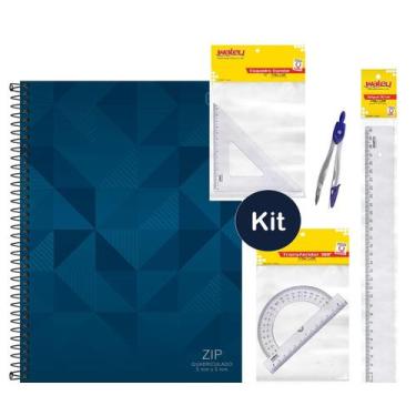 Imagem de Caderno Quadriculado Capa Dura Tilibra 5mm 96 folhas + Kit Escolar Geo