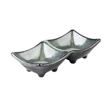 Imagem de Bandeja de servir dividida cerâmica com compartimento duplo prato de condimentos criativo lanche molho doméstico personalizado tigela de molho para aperitivo bandeja de servir (grande)