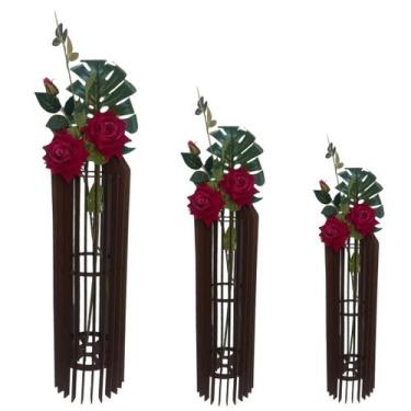 Imagem de Vaso de Chão Decorativo Grande MDF PENEDO - LENOBRE, Preto, Kit com 3 