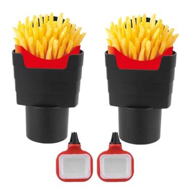 Imagem de Quanmin Conjunto de 2 suportes de batatas fritas para carro com suporte de molho - clipe de ventilação para suporte de copo, organiza batatas fritas/lanches/telefone/chaves, suporte de molho para