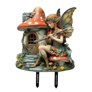 Imagem de IEUDNS Decoração de estaca de jardim de fadas 2D Estaca de fada plana Decoração boêmia para áreas externas Placa de jardim resistente para vasos de plantas, 21.3 X 23.4 Cm