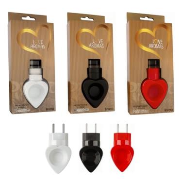 Imagem de Kit 3 Difusor Elétrico Original de Essências Coração Love Aromas Bivolt (Preto, Branco e Vermelho) – Aromatizador de Ambientes, Difusor de Óleos Essenciais e Aromas para Presente Criativo