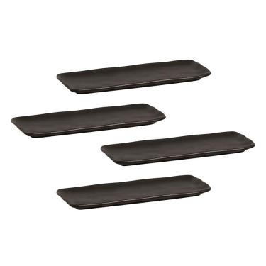 Imagem de Conjunto de Travessas Retangulares Médias Porto Brasil Orgânico Preto Matte 33x13cm - 4 peças