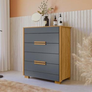 Imagem de Cômoda com 4 Gavetas 86x103cm Dhara Moval Cor:Freijó/Cinza