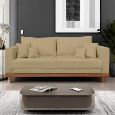 Imagem de Sofá Living 3 Lugares Suede Resistente Madeira + Almofadas