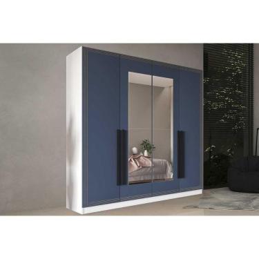 Imagem de Guarda Roupa Casal 4 Portas (2 C/ Espelho) E 4 Gavetas Valência Branco/azul - Politorno