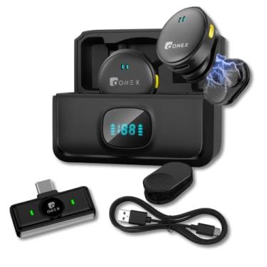 Imagem de Microfone Lapela Sem Fio profissional Kit Duplo USB-C 40H Bateria - Case LED Compatível iPhone 15/16 Android - IA Redução Ruído Profissional Ideal Para YouTube TikTok Podcast Gravação Premium