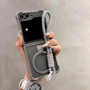 Imagem de Capa protetora magnética com suporte para pulseira e cordão para Samsung Galaxy Z Flip 6 5 4 3 5G, cinza GS, para Samsung Galaxy Z Flip6