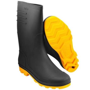 Imagem de Bota De PVC Galocha Numeração 43 Cor Preto/Amarelo Sem Forro InternoCa