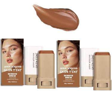 Imagem de 2 peças Bastão Bastão Bálsamo de Beleza Melhorado para Pele Colorido, Soro Hidratante Colorido Sólido Contorno Bastão Base Rosto para Mulheres, Hidrata, Construível Médio a Completo, Acabamento