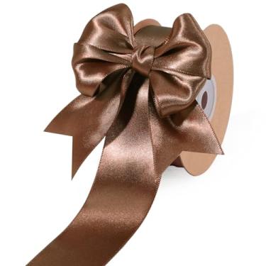 Imagem de LaRibbons Fita de cetim marrom de 3,8 cm (1 1/2 polegada) 50 jardas fina luxo dupla face musse musse fita de seda para buquê de flores, artesanato, embrulho de presente, decoração de casamento