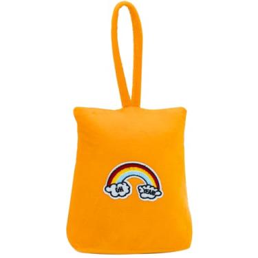 Imagem de CERAYOU Batente de porta decorativo pesado, batente de porta trapézio resistente com alça, protetores de parede de batente de piso de porta de tecido macio, arco-íris amarelo