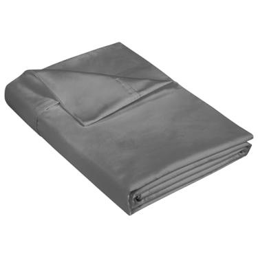 Imagem de 400 fios 100% algodão cultivado nos EUA apenas lençol de cima cinza - lençóis refrescantes - trama de cetim de luxo - lençol de cima tamanho Queen vendido separadamente - Lençóis de algodão super