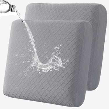 Imagem de Fuloon Capas de almofada de assento à prova d'água, 2 peças, capas elásticas para sofás, capas de sofá sólidas laváveis e protetoras de móveis, adequadas para poltrona, sofá (cinza claro)