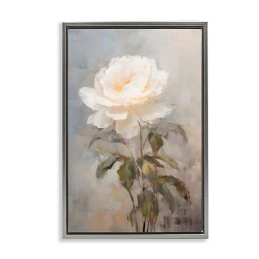 Imagem de Stupell Industries White Rose Close Up Gray Framed Floater Canvas Wall Art, design by Creative Studio, 78 x 53 cm