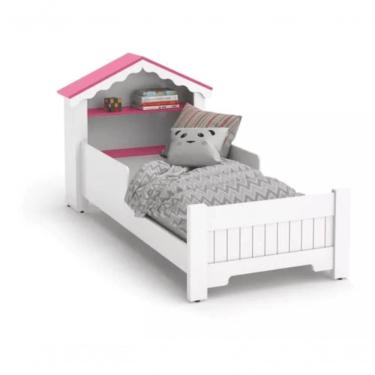 Imagem de Mini Cama Infantil para Quarto Casinha Realeza Branco Com Rosa