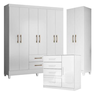 Imagem de Guarda Roupa Casal Panamá Com Cômoda Vênus E Armário Multiuso New íris Branco Brilho– Moval
