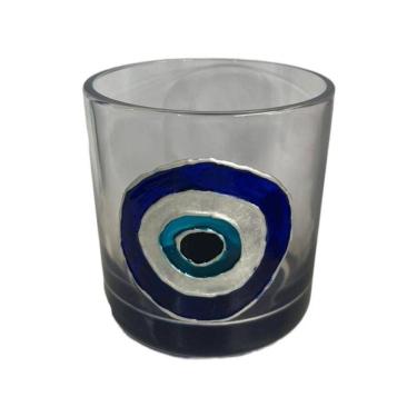 Imagem de Copo de whisky de vidro olho grego sorte base azul 300 ml