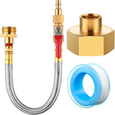 Imagem de Kit RV Winterizing Compressor de ar plugue de conexão rápida inclui adaptador Winterize Blowout com válvula de corte, conector de mangueira de jardim fêmea, 1 rolo de fita para sistemas de irrigação
