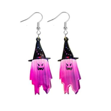 Imagem de Todu Brincos de Halloween para mulheres, chapéu de bruxa fantasma, brincos de acrílico, pingente de gota para Halloween, cosplay, bijuteria de festa, Zinco Acrílico, Sem pedra preciosa