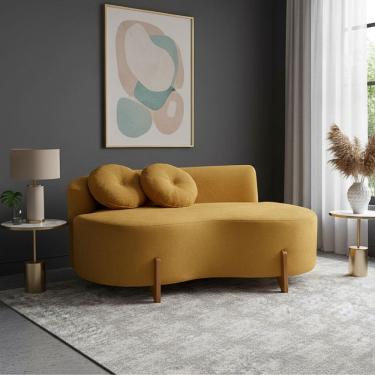 Imagem de Sofá Decorativo Curvo Orgânico Living Veludo Mostarda - Montanaris Decor